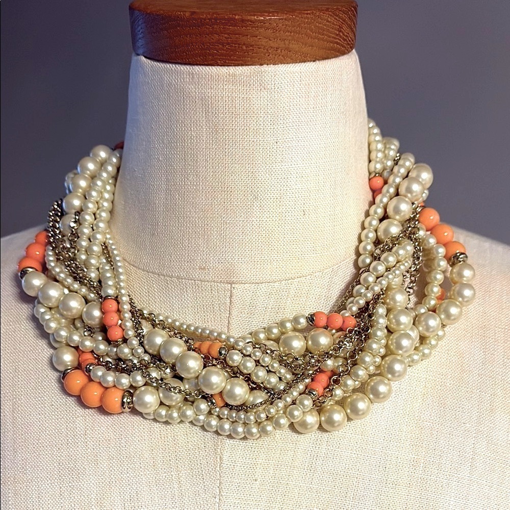 Banana Republic multi strand torsade faux pearl coral gold necklace Chocker